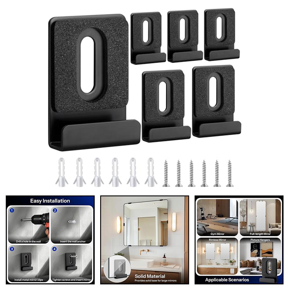 Black Mirror Clips Mirror Clip Bracket For Basements High Hardness Mounting Screws Included Protective Rubber Pads