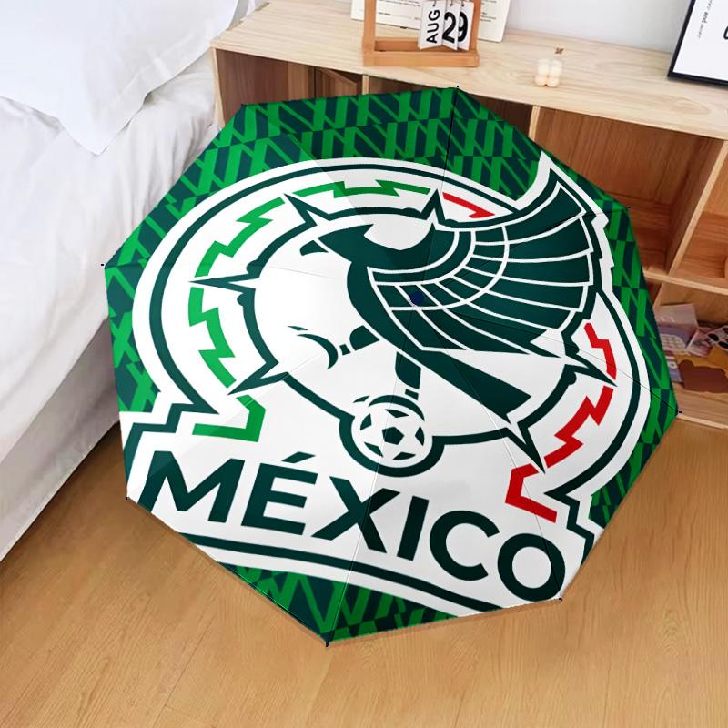 Mexico Football Emblem Umbrella Folding Umbrella, Automatic Umbrella 8-Frame for Travel, Camping Use Gift for Halloween Christmas