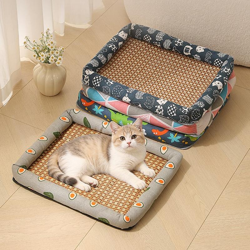 1pc Pet Dog Bed Cooling Mat Summer Cool and Breathable Cat Bed Rattan Mat Square Cool Beds All Season Universal Pet Supplies Wear-resistant Durable