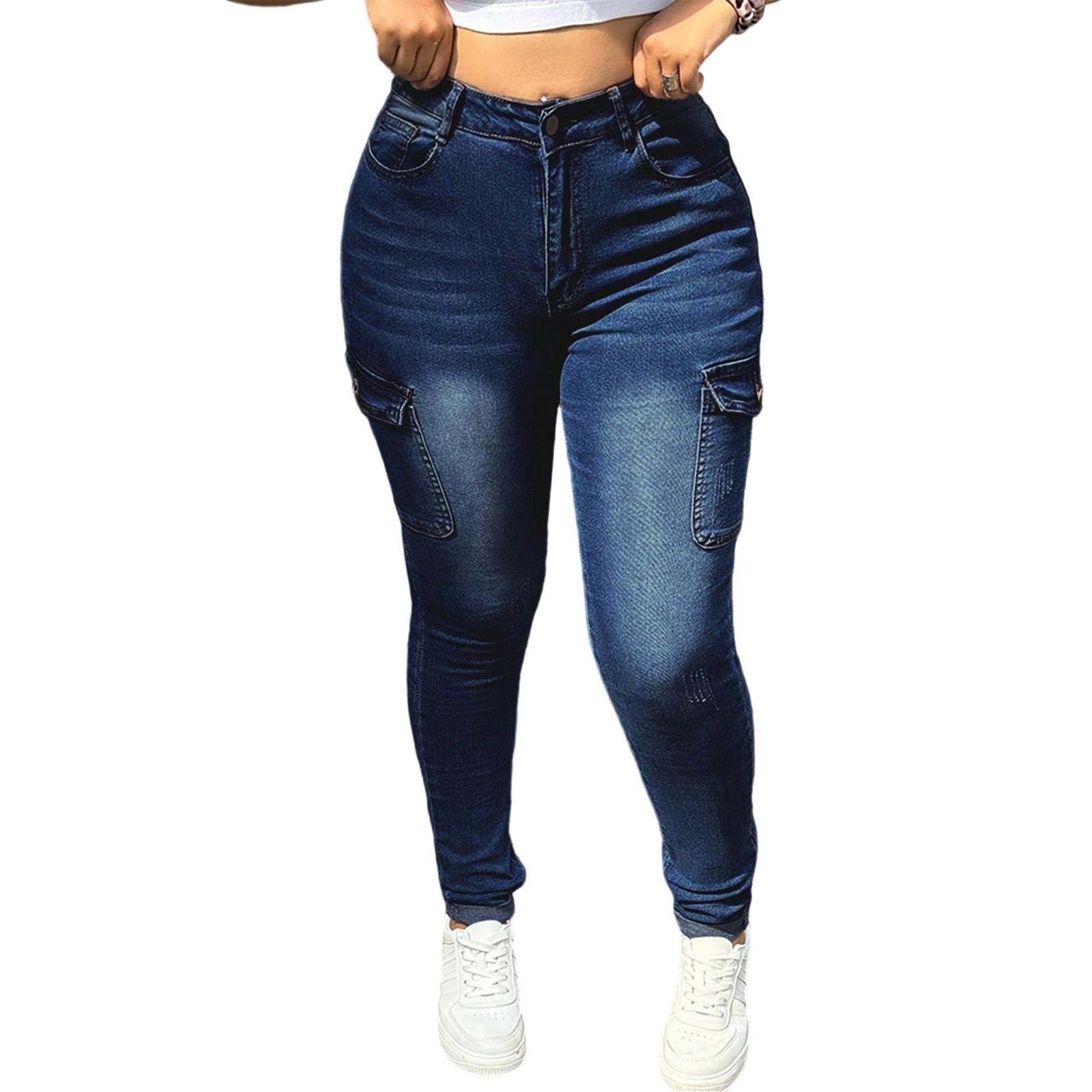 

Женские джинсы средней посадки, эластичные, модные, прямые, джинсовые брюки с карманами XL