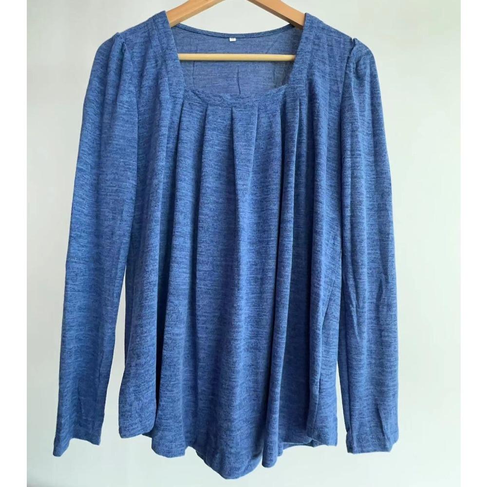 Spring and Autumn Casual Bubble Sleeve Square Collar Crimson Long Sleeve Women's T-shirts