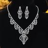 Geometric Hollow Super Flash Rhinestone Necklace Earrings Two-piece Set, Luxury Bridal Jewelry Set