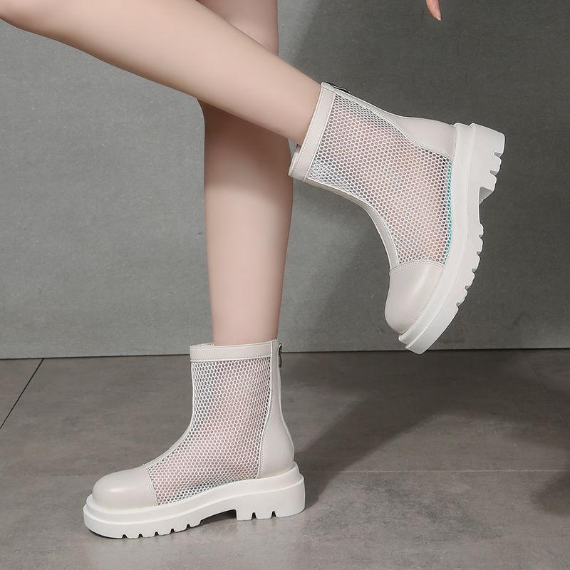 2025 short boots mesh hollow breathable boots versatile women's shoes small looking thin spring and autumn thick-soled cool boots Martin boots women