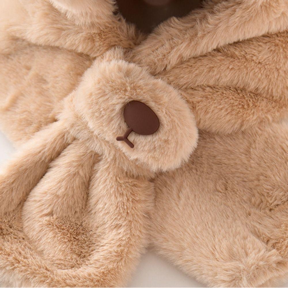 Solid Color Children Fleece Hat Fashion Design Plush Hat with Scarf Outdoor Bear Plush Hat  Kid