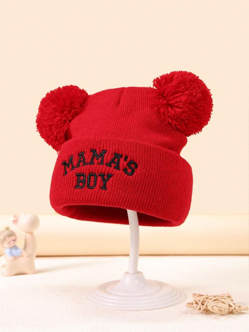Autumn And Winter Letter Embroidery Knitted Hat For Children Versatile Windproof Warm Wool Hat Cold Hat красный