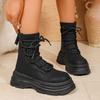 Black Chunky Platform Ankle Boots Women Patchwork Cross Lace Up Thick Bottom Goth Boots Woman Autumn Winter Short Booties Mujer