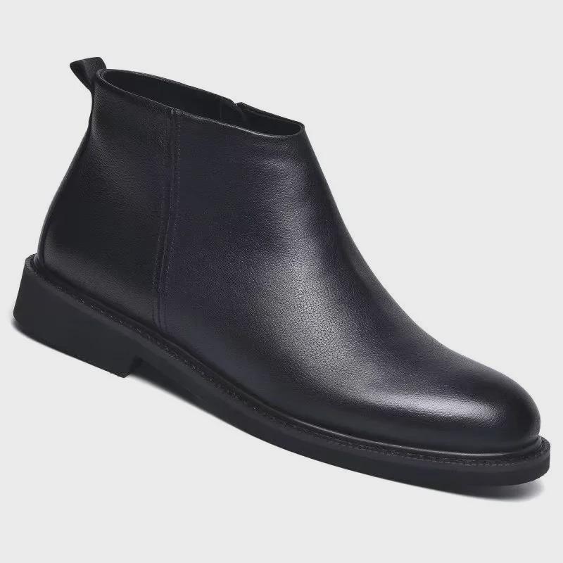 Men's Solid Color Leather Chelsea Boots - European Style, All-Match, Winter