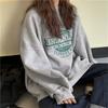Womens Autumn Korean Letter Print Round Neck Loose Women Hoodie Top