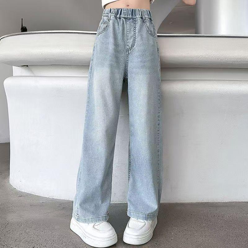 Girls' Medium-Large Tencel Denim Wide-Leg Summer Pants - Stylish & Slimming Long Pants