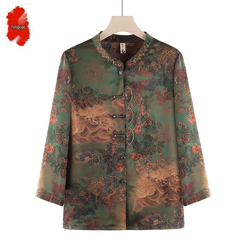 Damen-Strickjacke mit neun Vierteln und chinesischem Landschaftsdruck