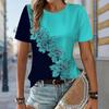 Women Summer T Shirt Flower Retro Fashion Short Sleeve Tees Casual   Printed  Tops