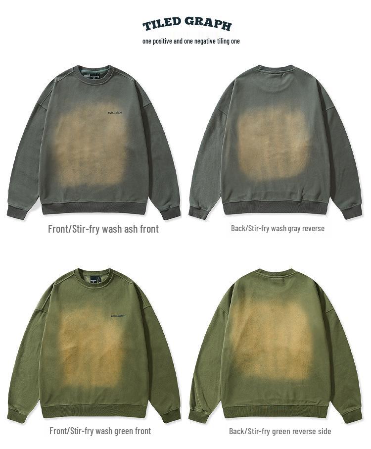 Men's Retro Washed Heavyweight Sweatshirt - 2025 Spring/Autumn Style, Round Neck, Long Sleeve