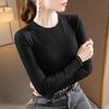 Modal Bottoming Shirt Women's New Women's Clothing Front Shoulder Round Long-sleeved T-shirt Tight Autumn and Winter with Waist Top