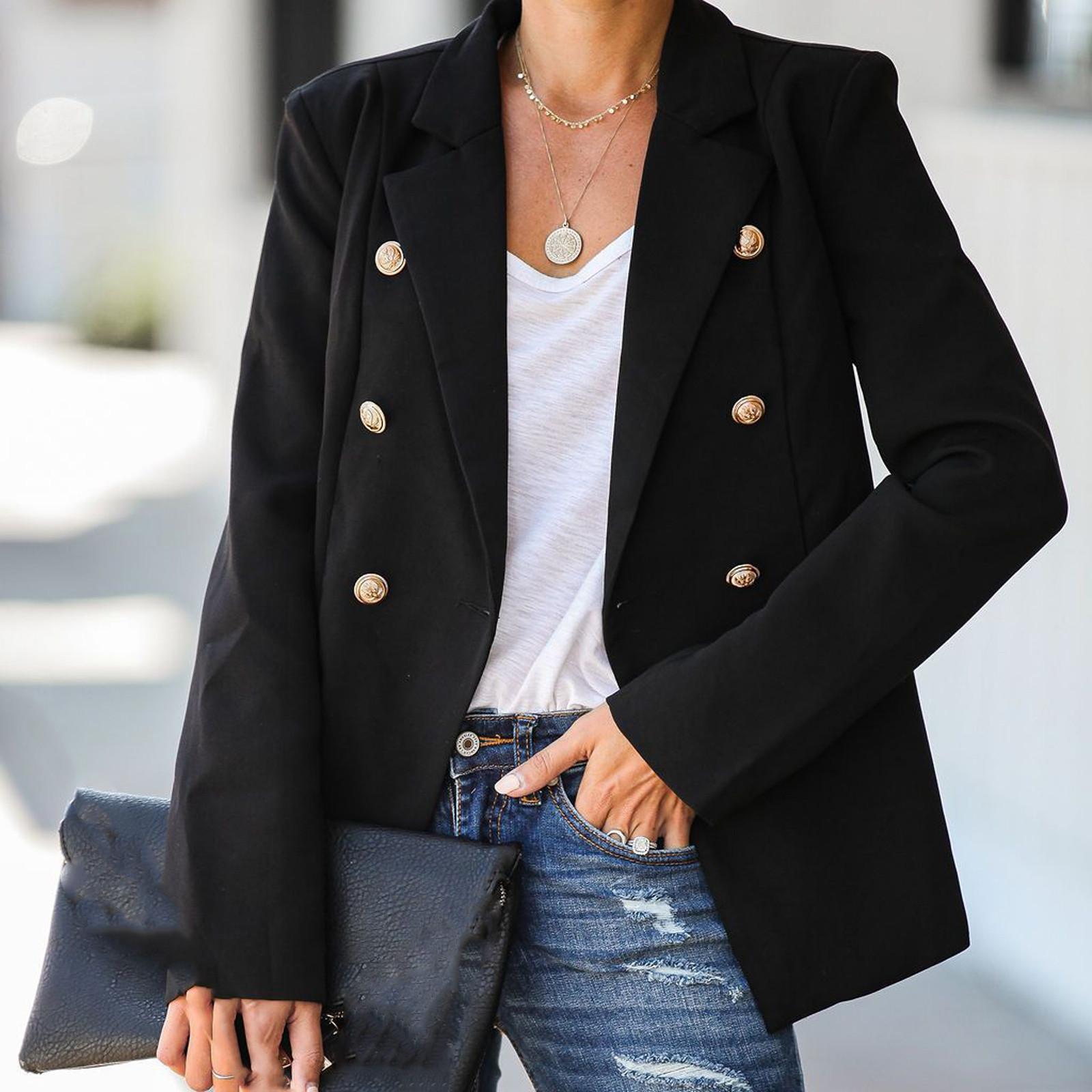 

Модный женский однотонный повседневный костюм с пуговицами и темпераментом, куртка с длинными рукавами XXXL чёрный