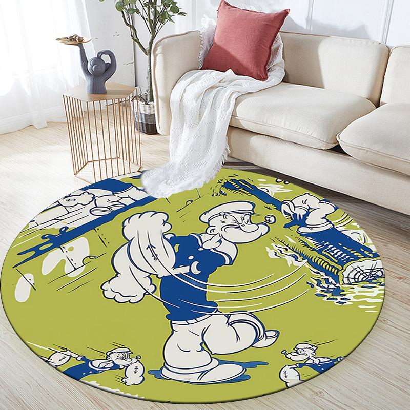Popeye the Sailor3 Round Area Rug,Carpet Rug for Living Room Bedroom Sofa Playroom Decor,Non-slip Floor Mat