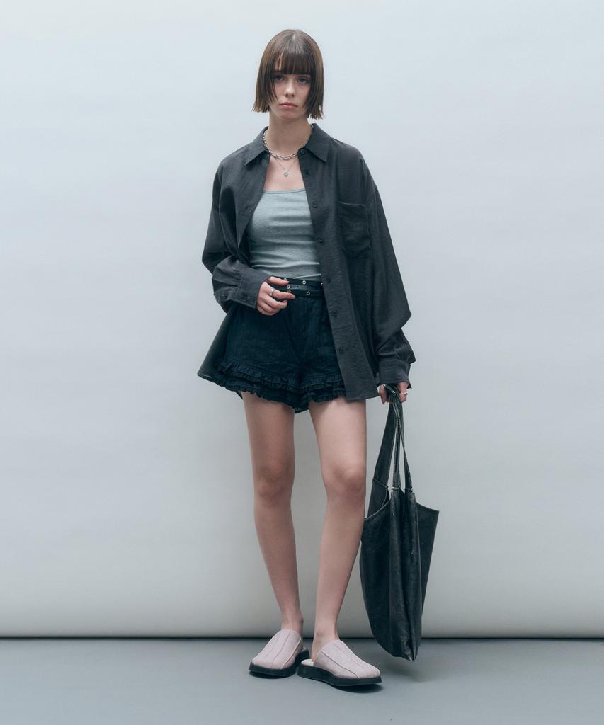 MONGDOL Tencel See-Through Loose Fit Shirt Charcoal Mdsh019Charcoal