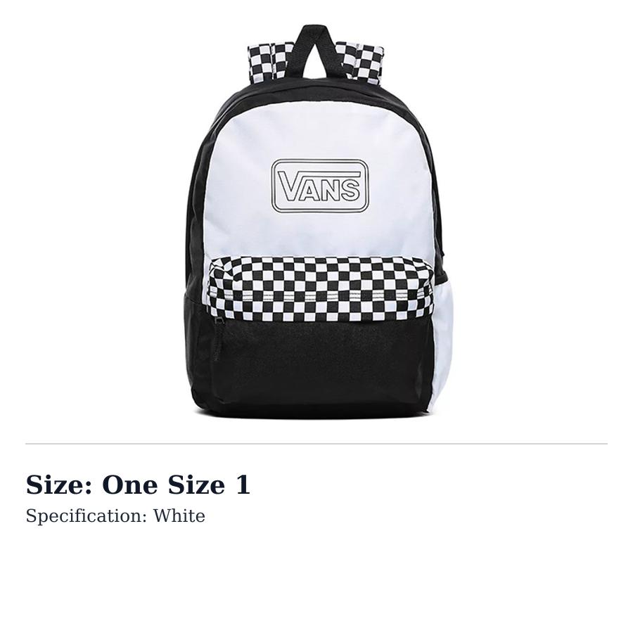 Vans Polyester Backpack Regular Unisex White VN0A4V3PWHT One Size 1