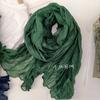 Solid Color Cotton Linen Scarf Retro Autumn Winter New Pleated Green Thin Strip Shawl Men'S Women'S Thermal Silk