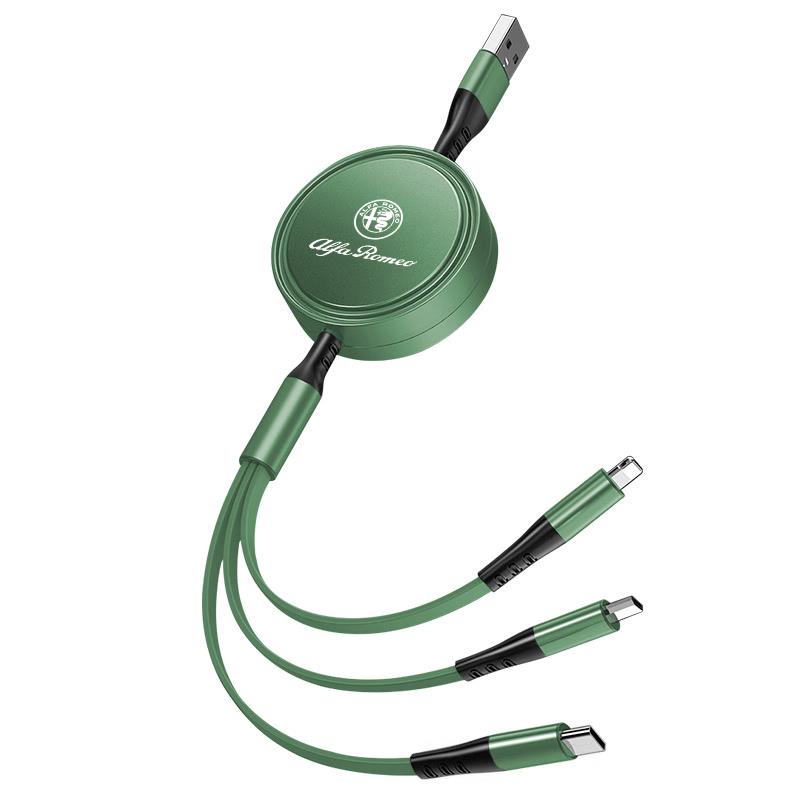 Keychain Car Charger Head 3 In 1 Charging Data Cable USB Type-C Auto Accessorie For Alfa Romeo 4C 159 166 Spider Giulia 156 147