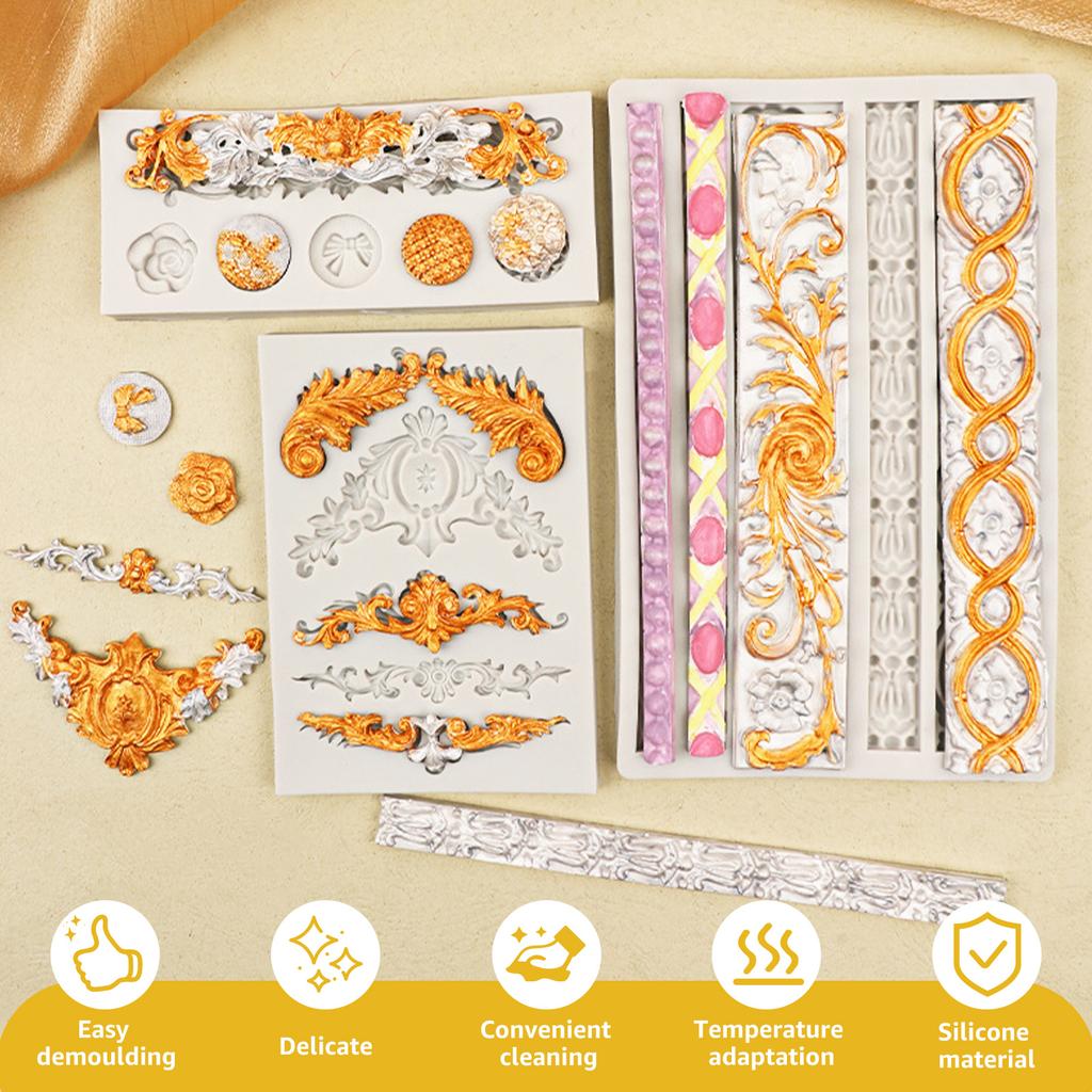 8-teiliges Silikonform-Set im Barockstil, Spitze Fondant Silikonform, Leicht zu entformen, Cupcake-Dekorationsformen für Dessert-Kuchen-Dekoration