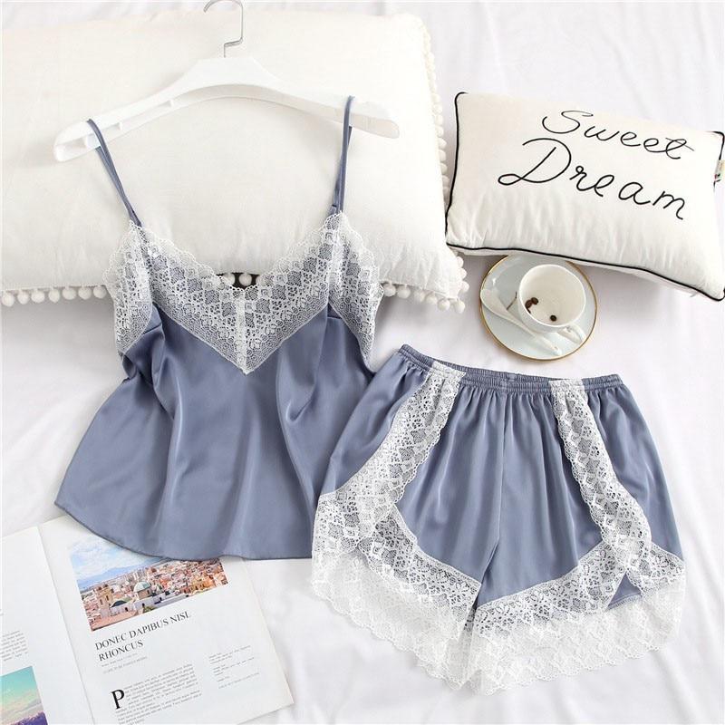 Women's Silk Satin Pajamas Set Sling Simulation Silk Pajamas Casual Wear M~XL