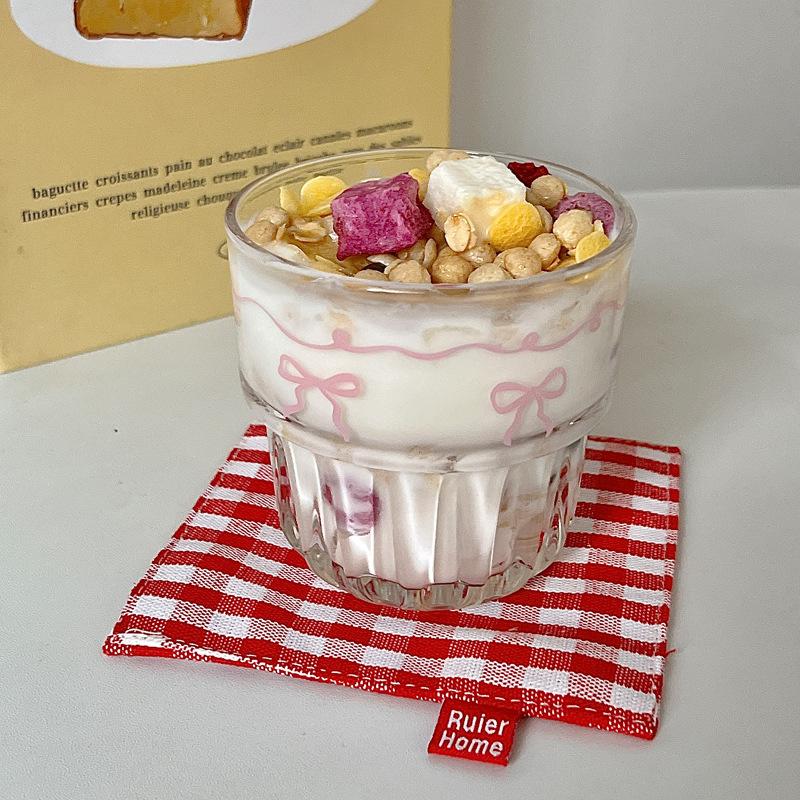 

1PC Kawaii Bowknot Glass Cup Japanese Glass Cup Milk Mug Transparent for Cold Hot Coffee Mug Drinking Cup Kitchen Glasses Cups 301-400ml