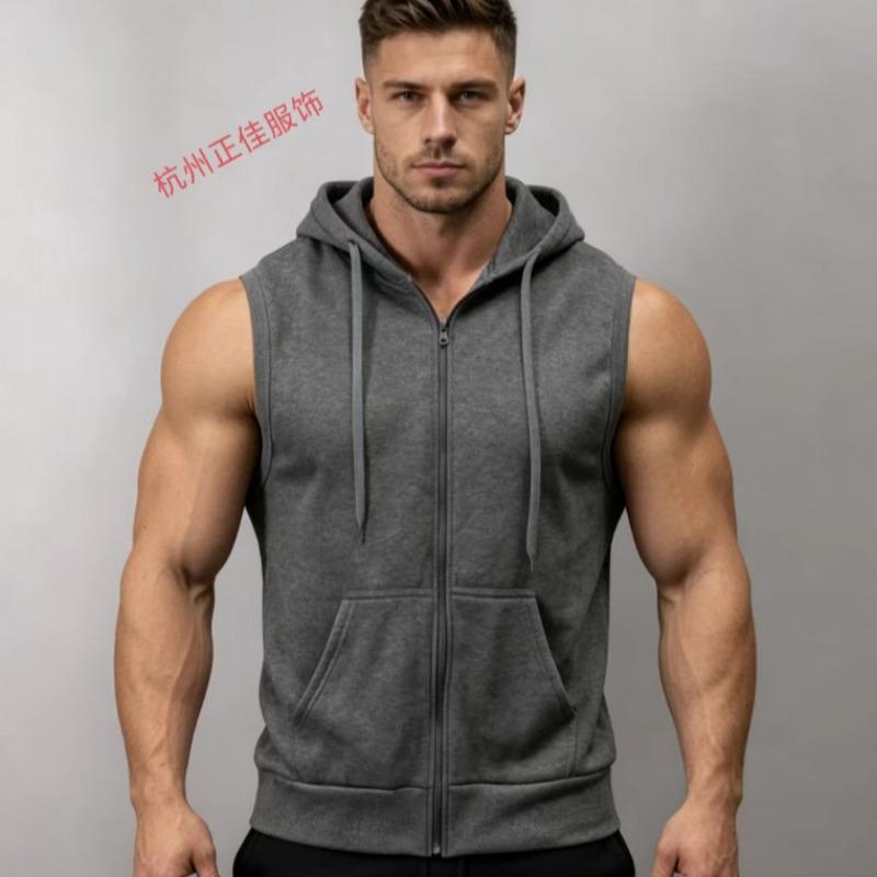 Gilet à capuche sans manches rouge zippé intégral pour homme