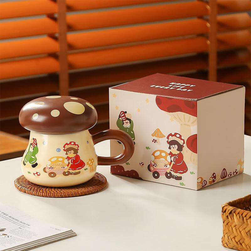 Cute Ceramic Mug with Lid and Spoon