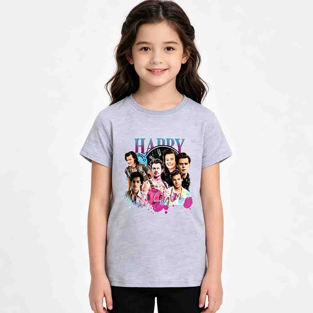 Kids Harry Styles Kiss All The Time Album 100% Cotton Unisex Shirt 2026 Summer O-neck Boys Girls Hip Hop Short Sleeve Tshirt Fan Gift 100cm