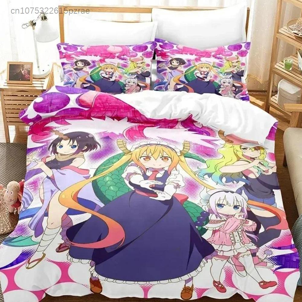 3D Kawaii Girl Miss Kobayashi's Dragon Maid Bedding Set Anime three-piece Set Adult Kid Bedroom Duvet Cover Sets Home Textiles