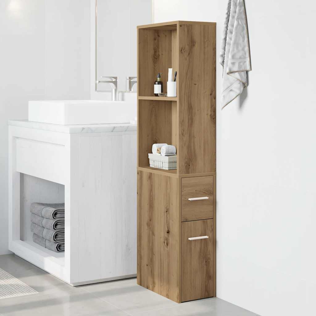 Narrow Bathroom Cabinet with Casters Artisan Oak Finish Particleboard