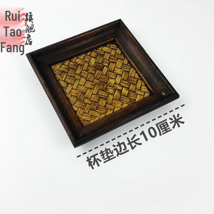 Set of 6 Rattan Coasters: Wooden Heat Insulation Pads, Thai Tea Set Display, Unique Antique Home Ornaments.