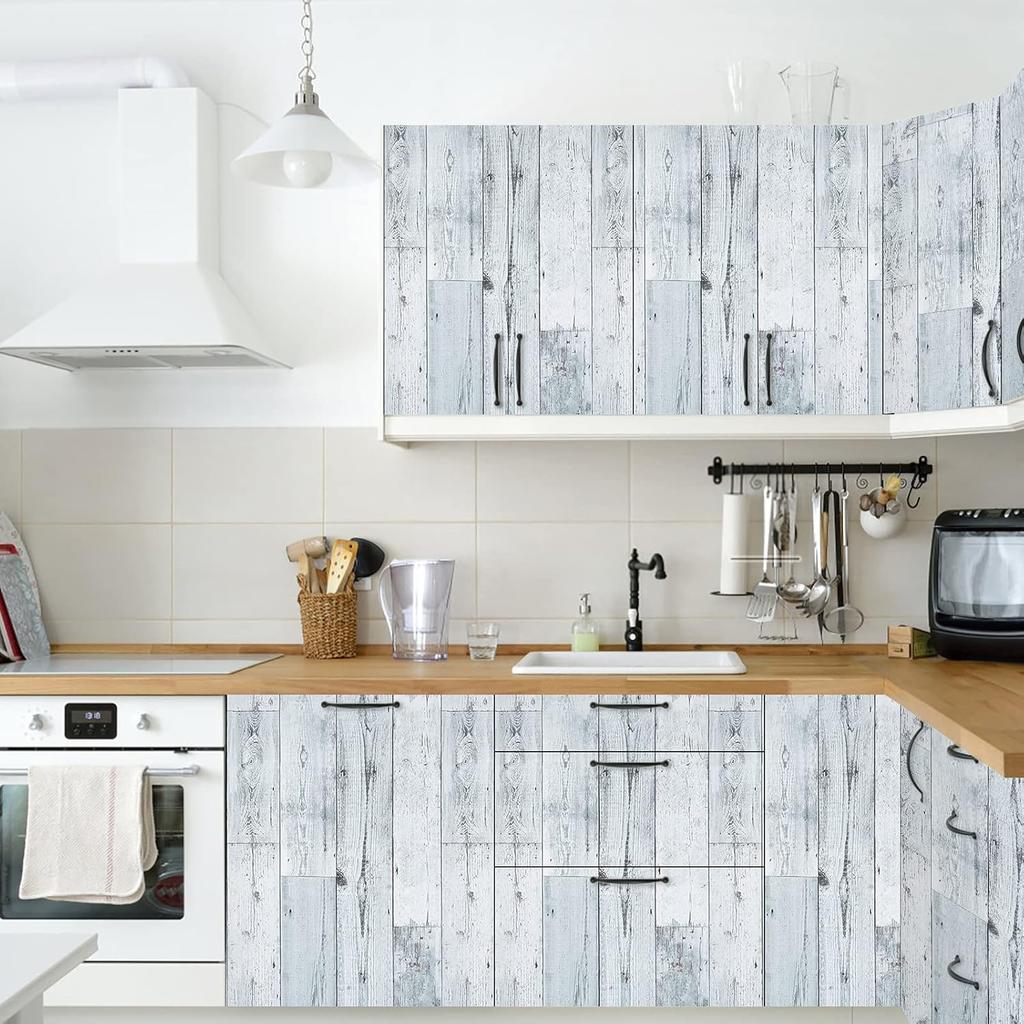 Wood Peel and Stick Wallpaper Shiplap Distressed Wood Plank Removable Wallpaper Self-Adhesive Farmhouse Wallpaper for Cabinets