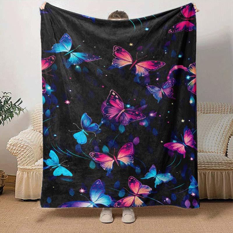 1pc Butterfly Printing Lightweight Flannel Blanket, Comfortable and Warm Blanket, for Camping Sofa Bed and Couch Office, Suitable for Gift Bl