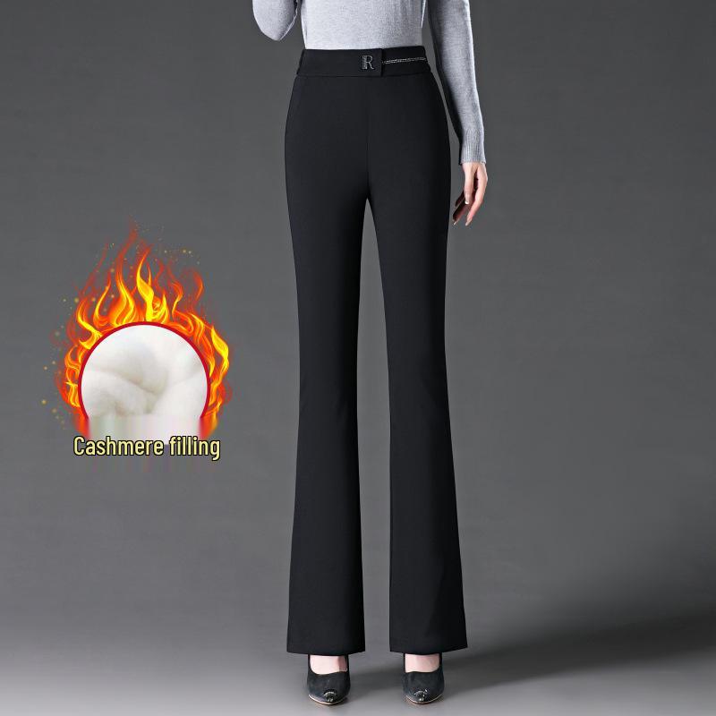

Fleece-Lined, High-Waisted Micro-Flared Cashmere Winter Pants: Warm, Slimming, Elastic Cotton for Mom Size 33 / 145-155 lbs
