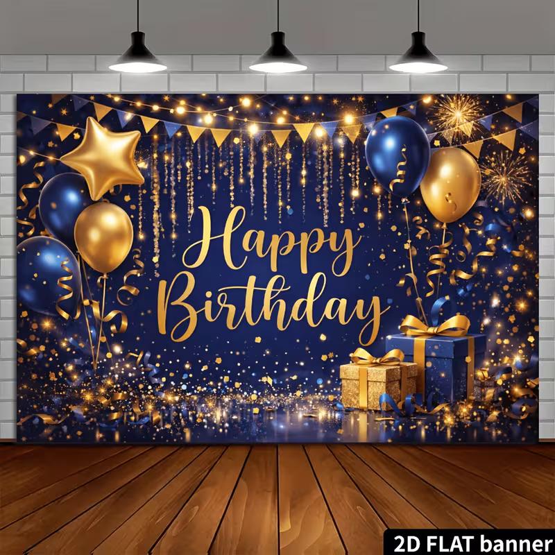 2D Navy Blue Gold Men Birthday Wall Tapestry Background Cloth