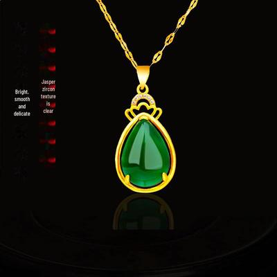 Elegant 24k Gold-Plated Water Drop Pendant with Chalcedony and Jade Inlay