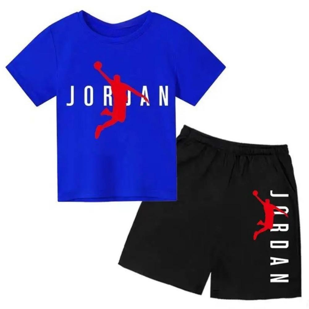 Set Estivo 2 Pezzi T-shirt a Maniche Corte con Stampa Lettere del Brand + Pantaloncini per Bambini e Bambine Set Casual alla Moda