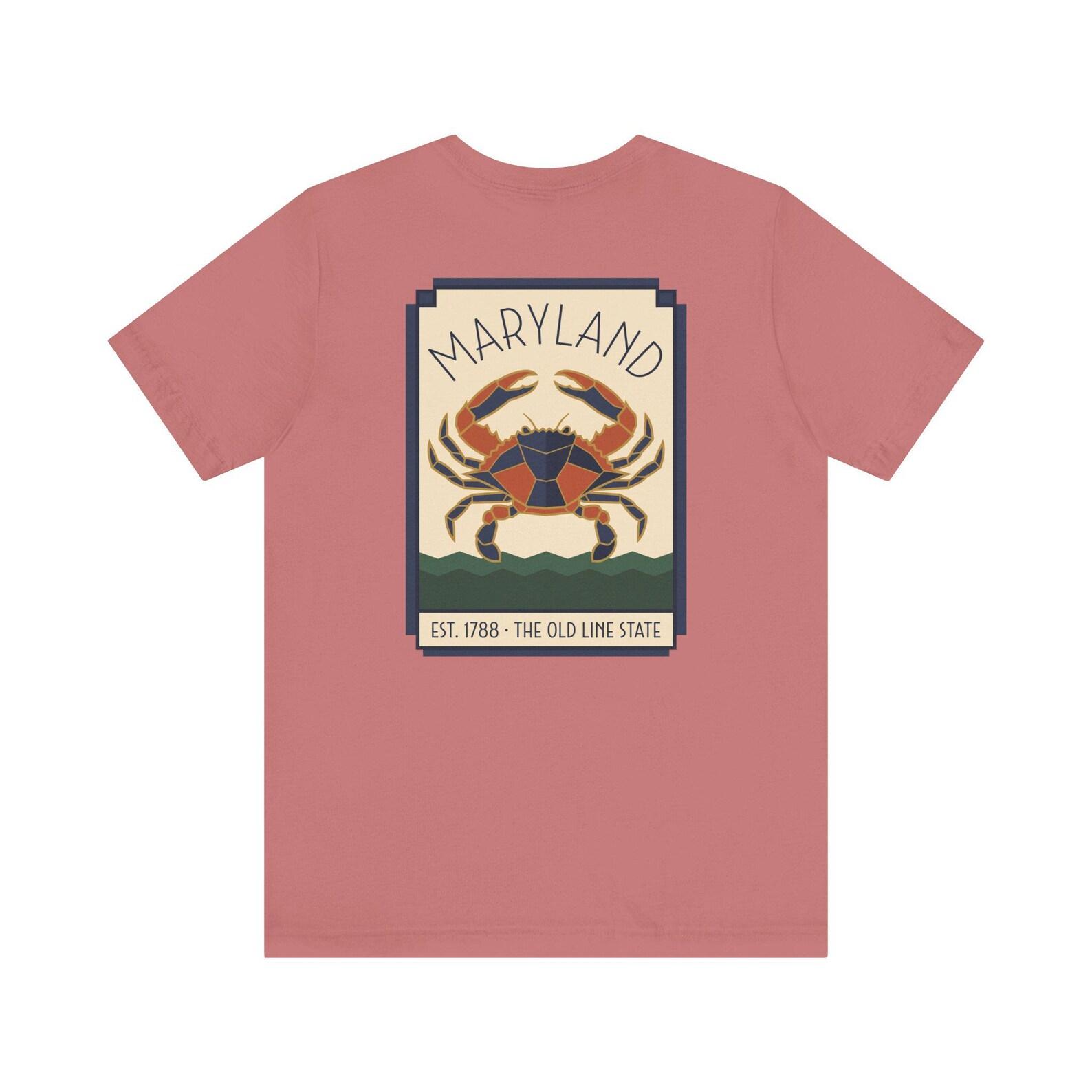 Maryland Blue Crab Art Deco T-Shirt | Retro Chesapeake Bay Graphic Tee | Maryland State Pride Gift S