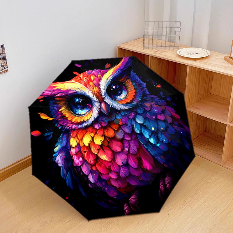 1 PC Automatic Folding Umbrella - Owl Artwork Pattern, Portable & Foldable Design with 8 Ribs, Christmas Birthday Gifts