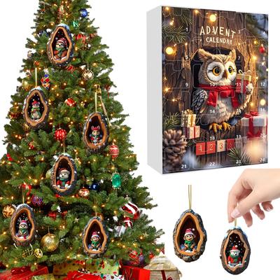 Tree Hole Animal Xmas Decorations Multi-Purpose Lovely Animal Advent Calendar Mini Tree Hole Acrylic Pendant Gift for Friends