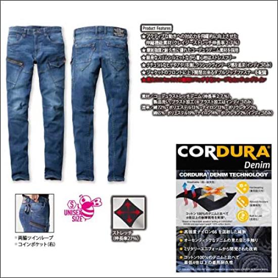 BURTLE Workwear Set Cargo Pants Cordura Denim Size for (Jacket 5001, 5002) (Unisex) (Indigo, L) Fall/Winter