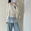 Early autumn new sweet lace splicing knitted cardigan women's gentle age-reducing vest sweater two-piece set