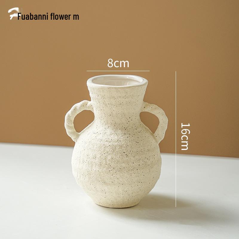 French Mid-Century Wabi-Sabi Cream Vase: Ceramic Artistry for Elegant Flower Arrangements.