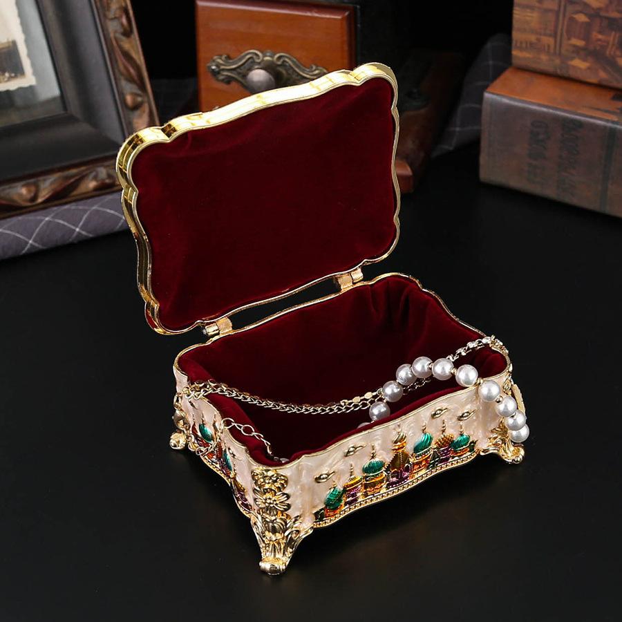 Rectangle Castle Jewelry Box Creative European Metal Flip Anti-Oxygen Ring Earrings Necklace Jewelry Box