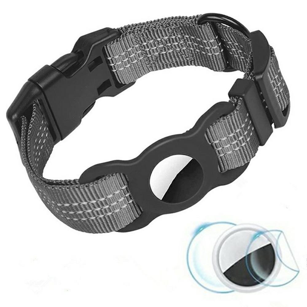 Reflective Nylon Pet Dog Collar for AirTag Bluetooth-compatible Tracker Silicone Case,Size: M