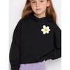 A Black Flower Cartoon Printed Hooded Sweatshirt For A Girl In Autumn