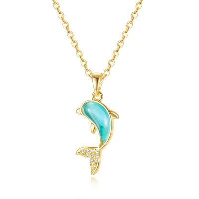 Elegant Dolphin Necklace for Women with Cat Eye Stone Marine Life Pendant Stainless Steel Temperament Jewelry Gift