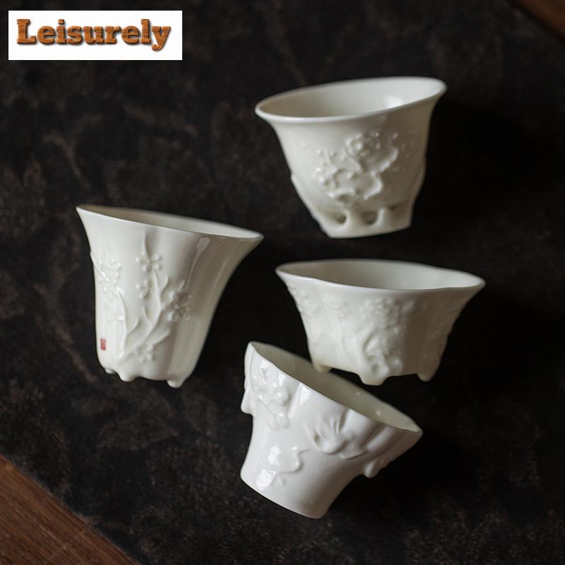 Handamde Relief Plum Blossom Ceramic Tea Cup Customized Master Cup Personal Aroma Smelling Cup Tasting Tea Bowl Kung Fu Teaset