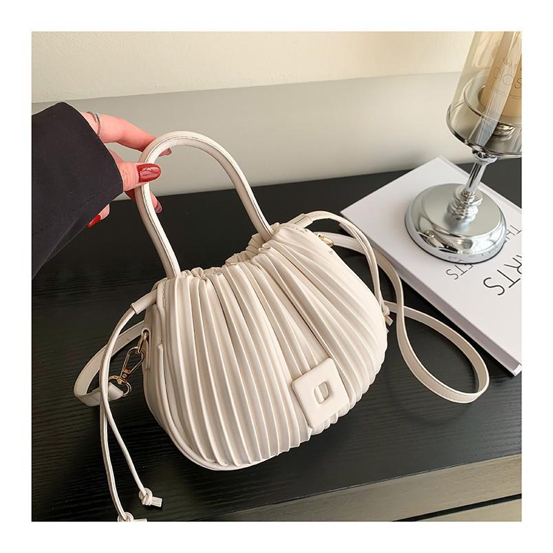 Ielgy Fashion One-Shoulder Messenger Pleated Drawstring Bucket Bag